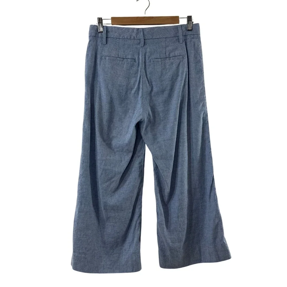 Banana Republic Womens 6S Blue‎ Linen Cotton Blend Wide Leg Cropped Trousers